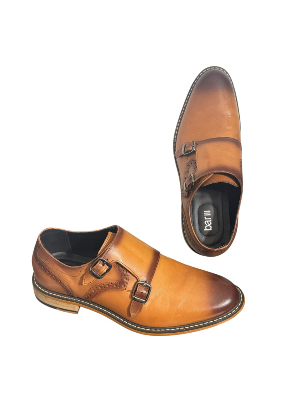 Size 8 Men’sBAR III Cognac Brown Jesse Double Monk Strap Leather Loafers